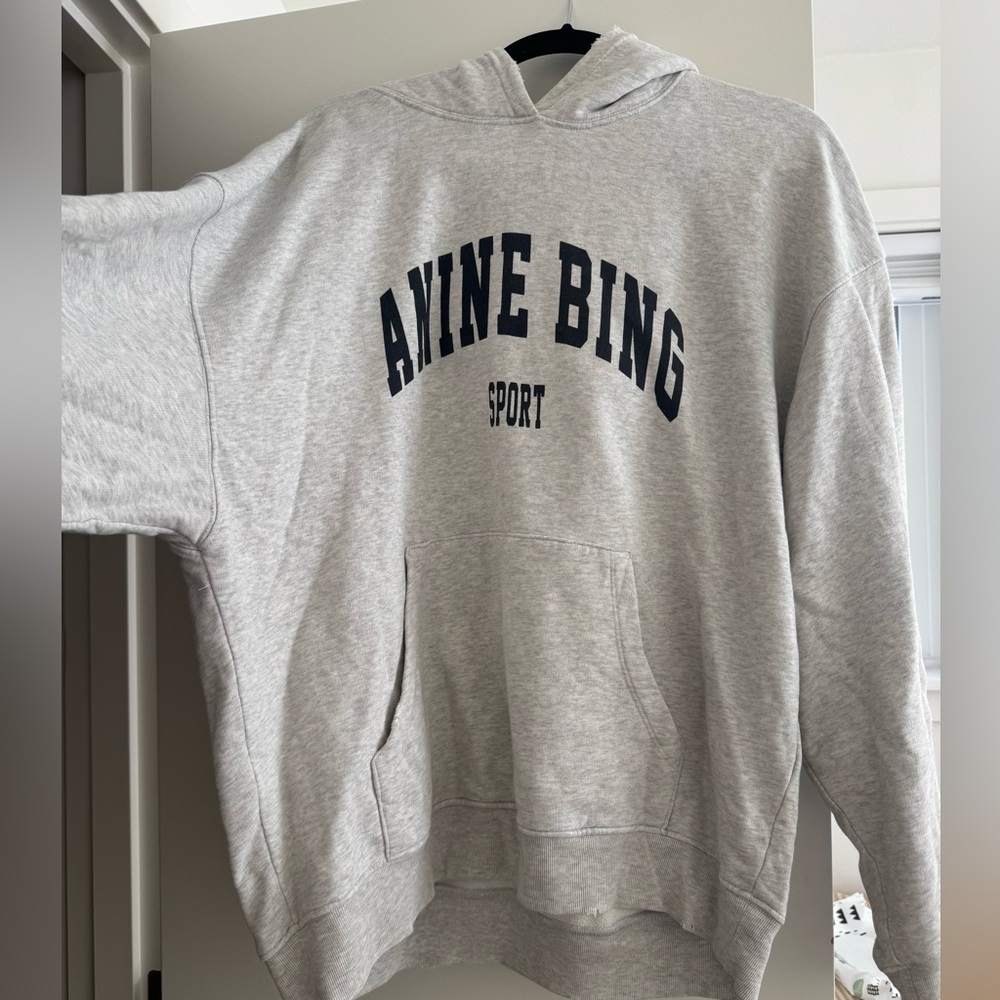 Anine Bing Light Gray Cotton Hooded Sweatshirt